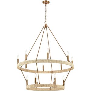 Abaca 14 Light 36 inch Satin Brass with Natural Abaca Chandelier Ceiling Light