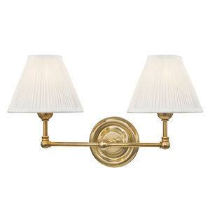 Classic No.1 2 Light 18.25 inch Aged Brass Wall Sconce Wall Light in Off-White Pleated Silk